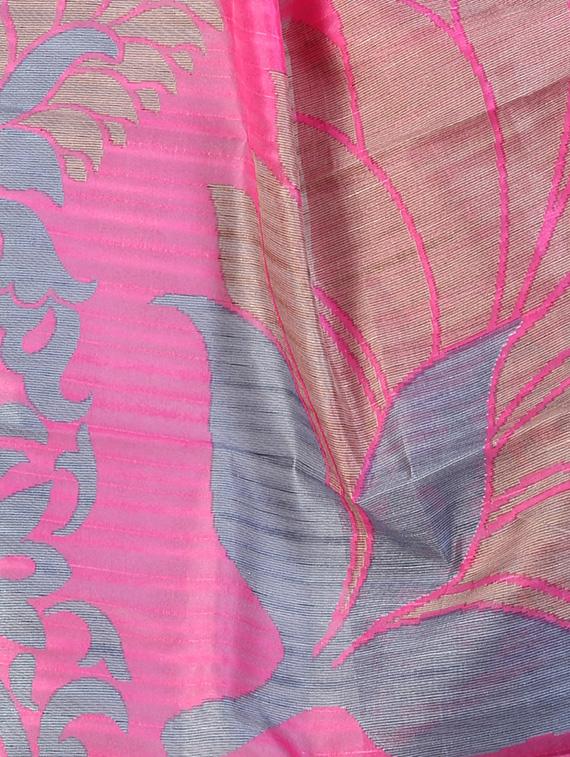 pink linen printed saree with blouse - 12926248 - Zoom Image - 2
