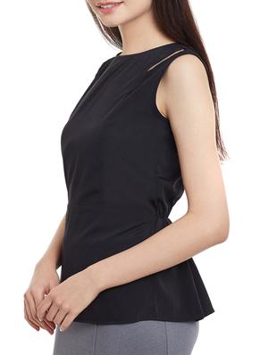 black crepe round neck top - 12926428 - Standard Image - 2
