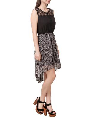 black printed crepe high low dress - 12928754 - Standard Image - 2