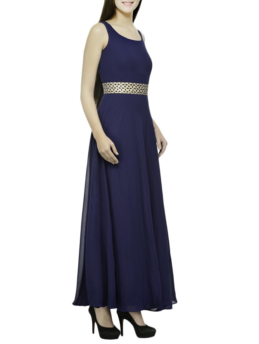 blue georgette stitched gown - 12933526 - Zoom Image - 2