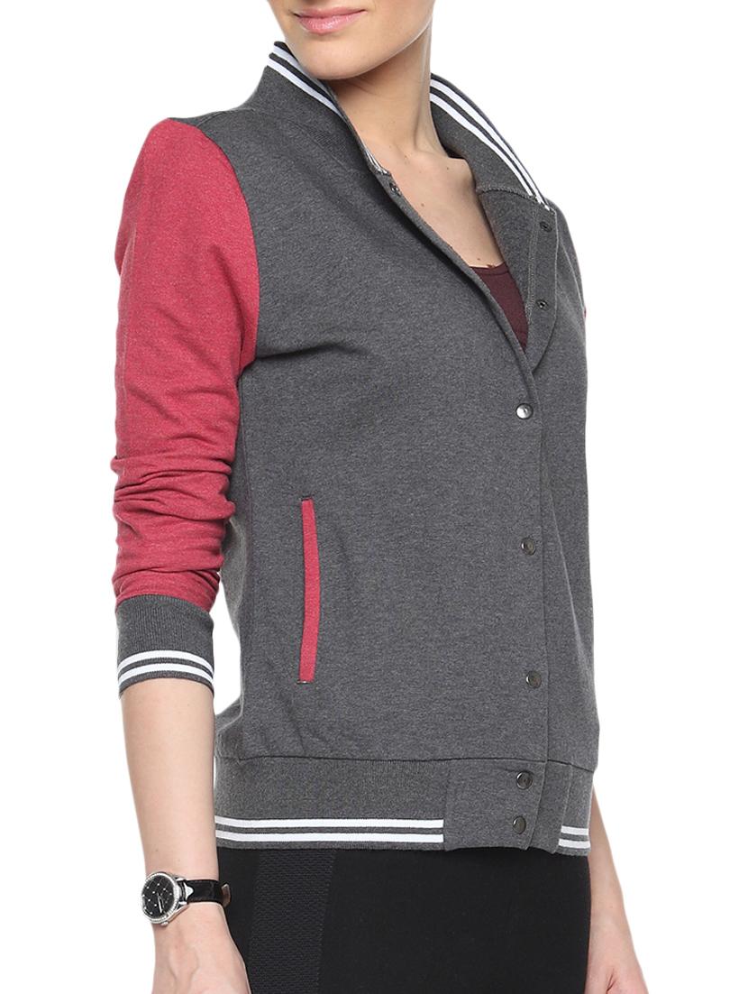 grey cotton varsity jacket - 1294517 - Zoom Image - 2