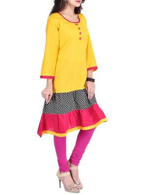 yellow cotton tiered kurta - 12948512 - Standard Image - 2