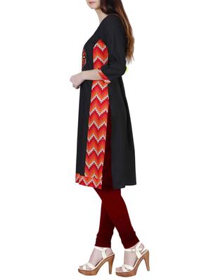 black cotton embroidered straight kurta - 12950160 - Standard Image - 2