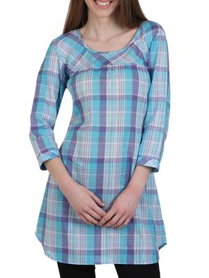 sky blue cotton checks printed a-line kurti - 12951555 - Standard Image - 2