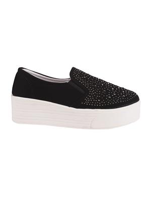 black faux leather plimsolls casual shoes - 12952952 - Standard Image - 2