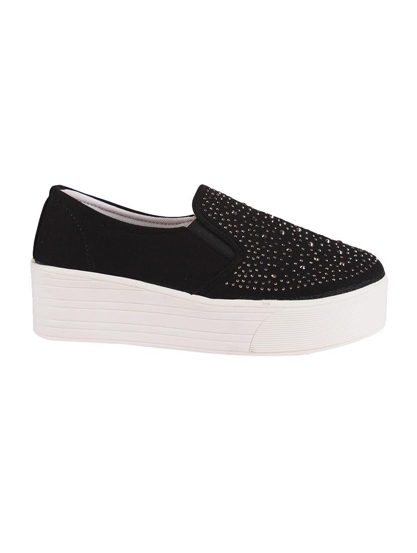 black faux leather plimsolls casual shoes - 12952952 - Zoom Image - 2