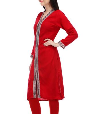 red poly cotton straight kurta - 12953571 - Standard Image - 2