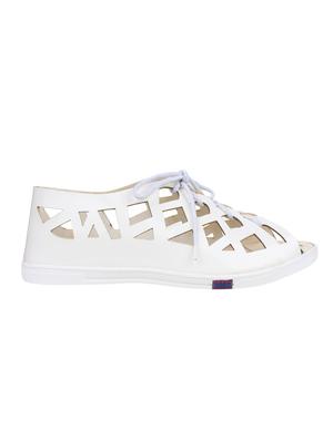 white faux leather laceup sandals - 12970979 - Standard Image - 2