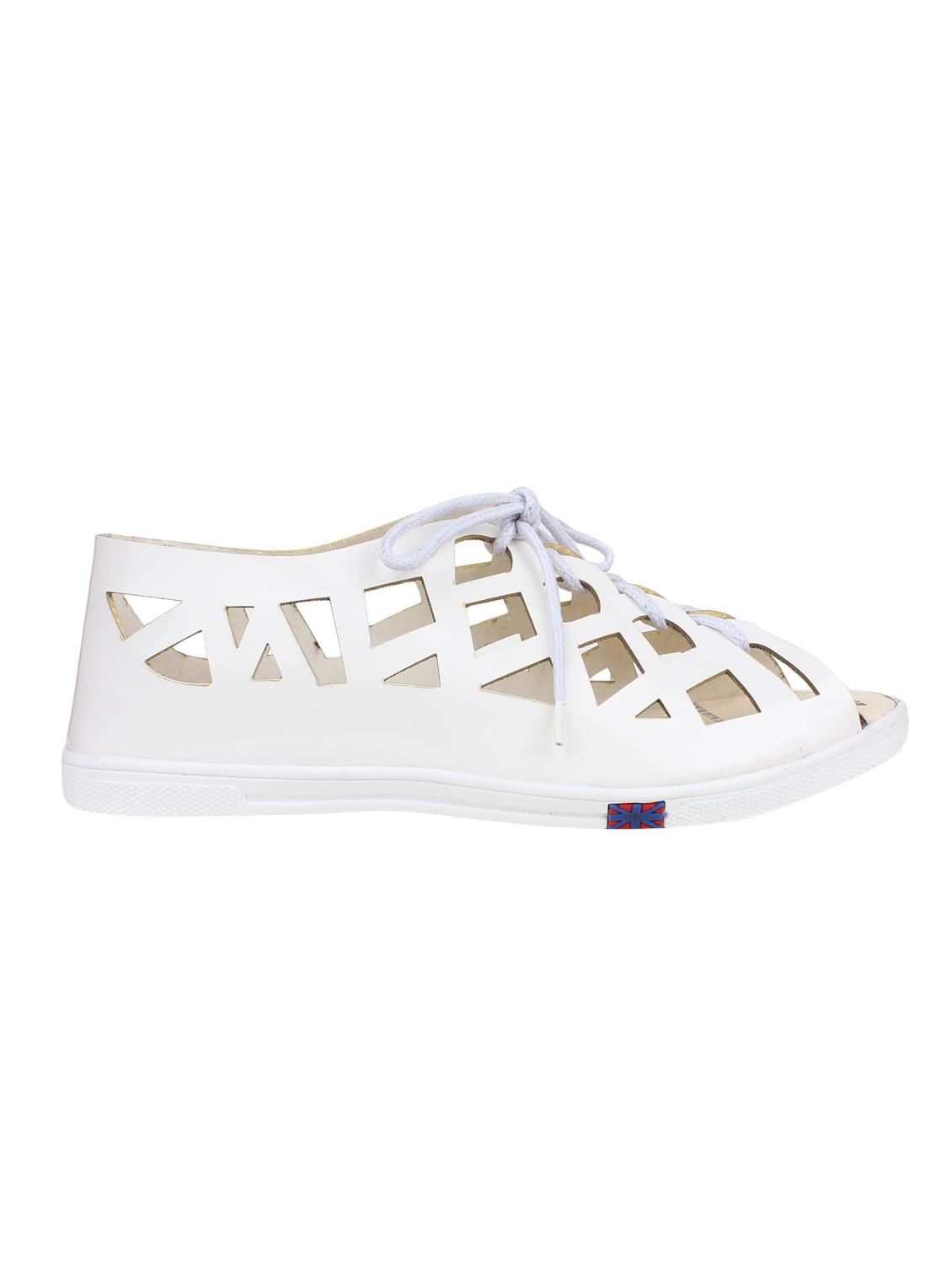 white faux leather laceup sandals - 12970979 - Zoom Image - 2