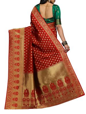 red silk blend banarasi saree with blouse - 12971932 - Standard Image - 2