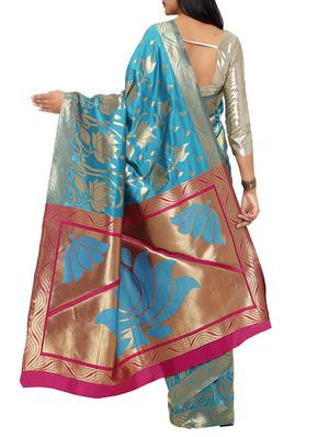 sky blue art silk woven saree with blouse - 12980411 - Standard Image - 2