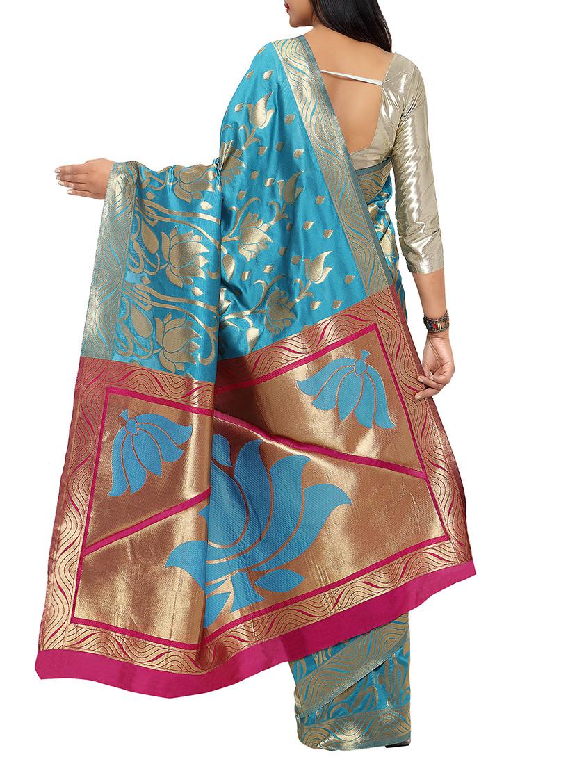 sky blue art silk woven saree with blouse - 12980411 - Zoom Image - 2