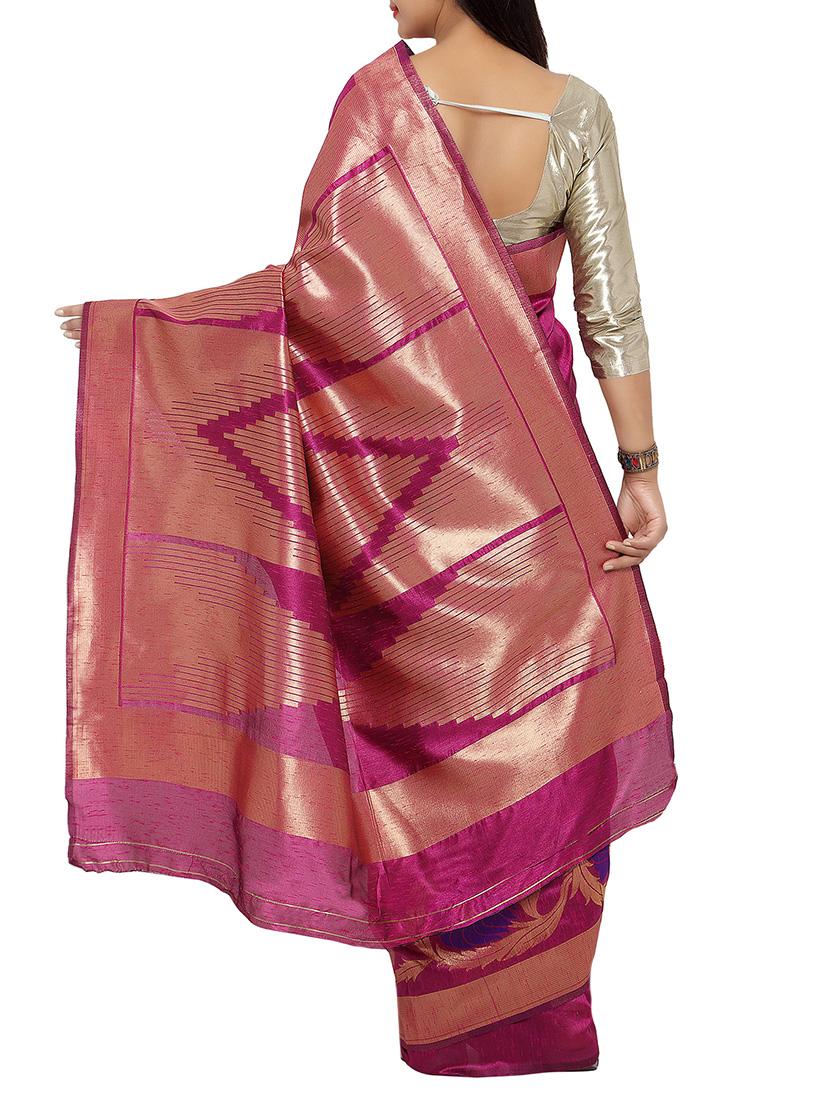 magenta art silk woven saree with blouse - 12981239 - Zoom Image - 2