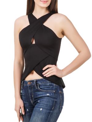 criss cross detail zip up back top - 12983111 - Standard Image - 2