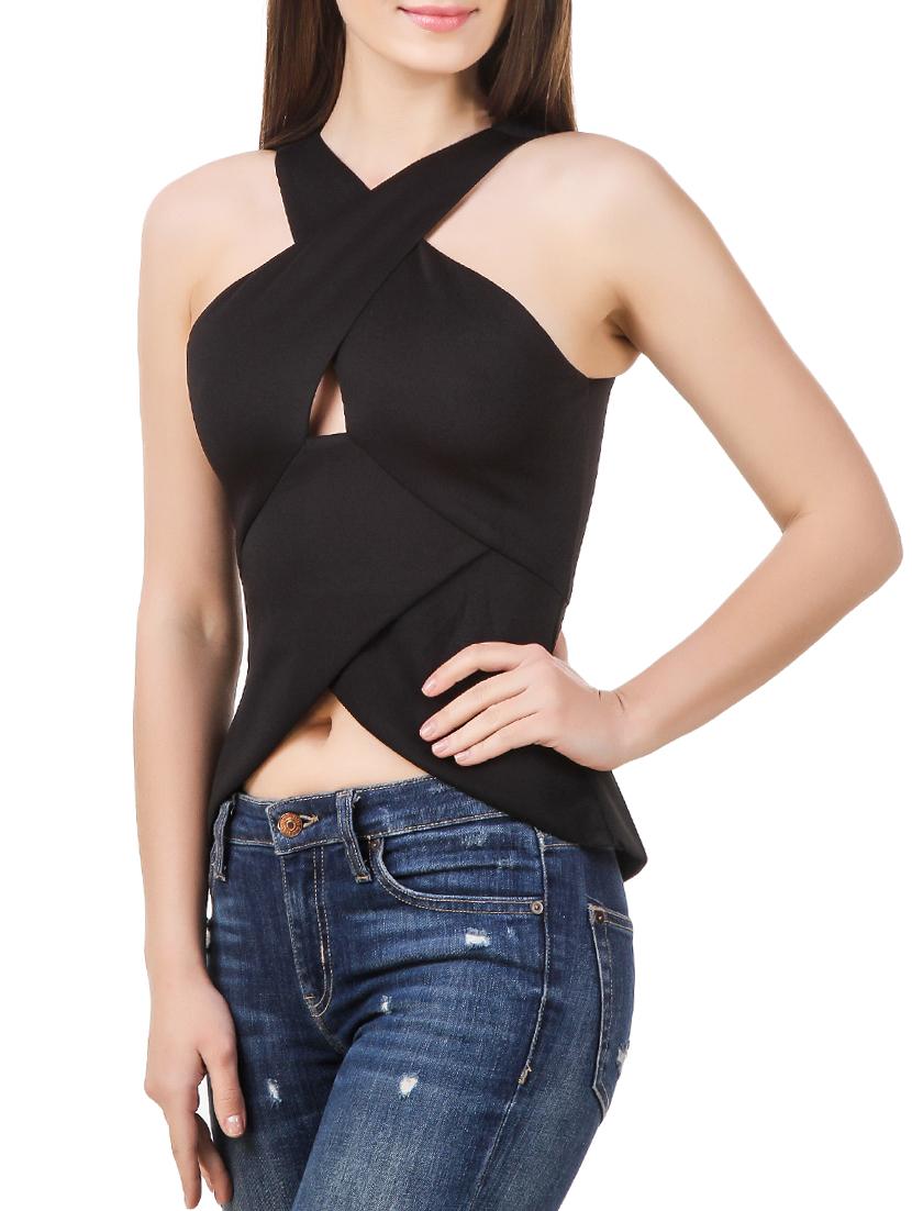 criss cross detail zip up back top - 12983111 - Zoom Image - 2