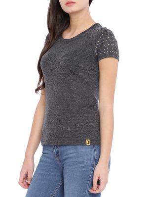 round neck embellished melange top - 12984480 - Standard Image - 2