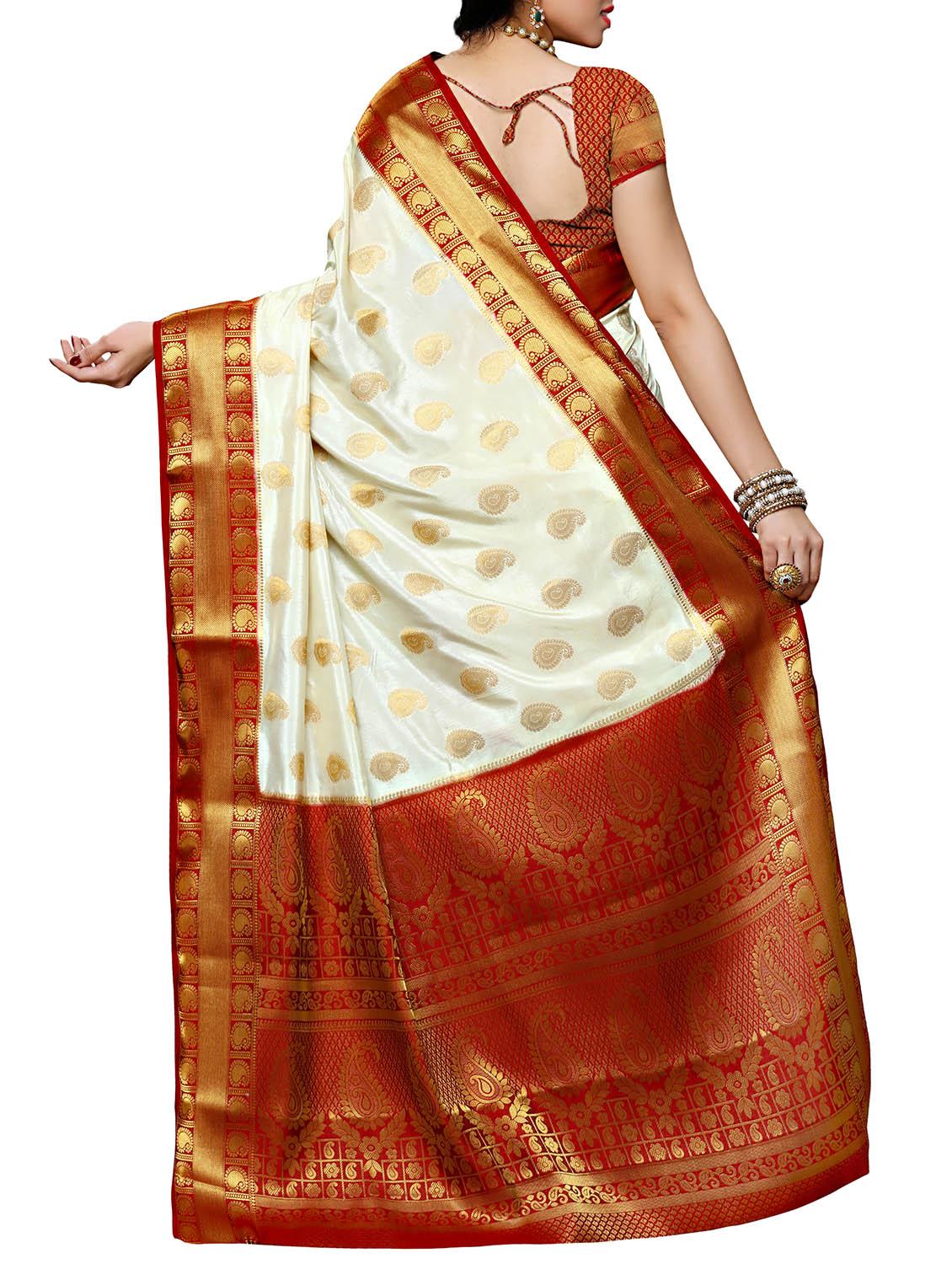 Cream Mysore Silk Saree with blouse - 12985116 - Zoom Image - 2