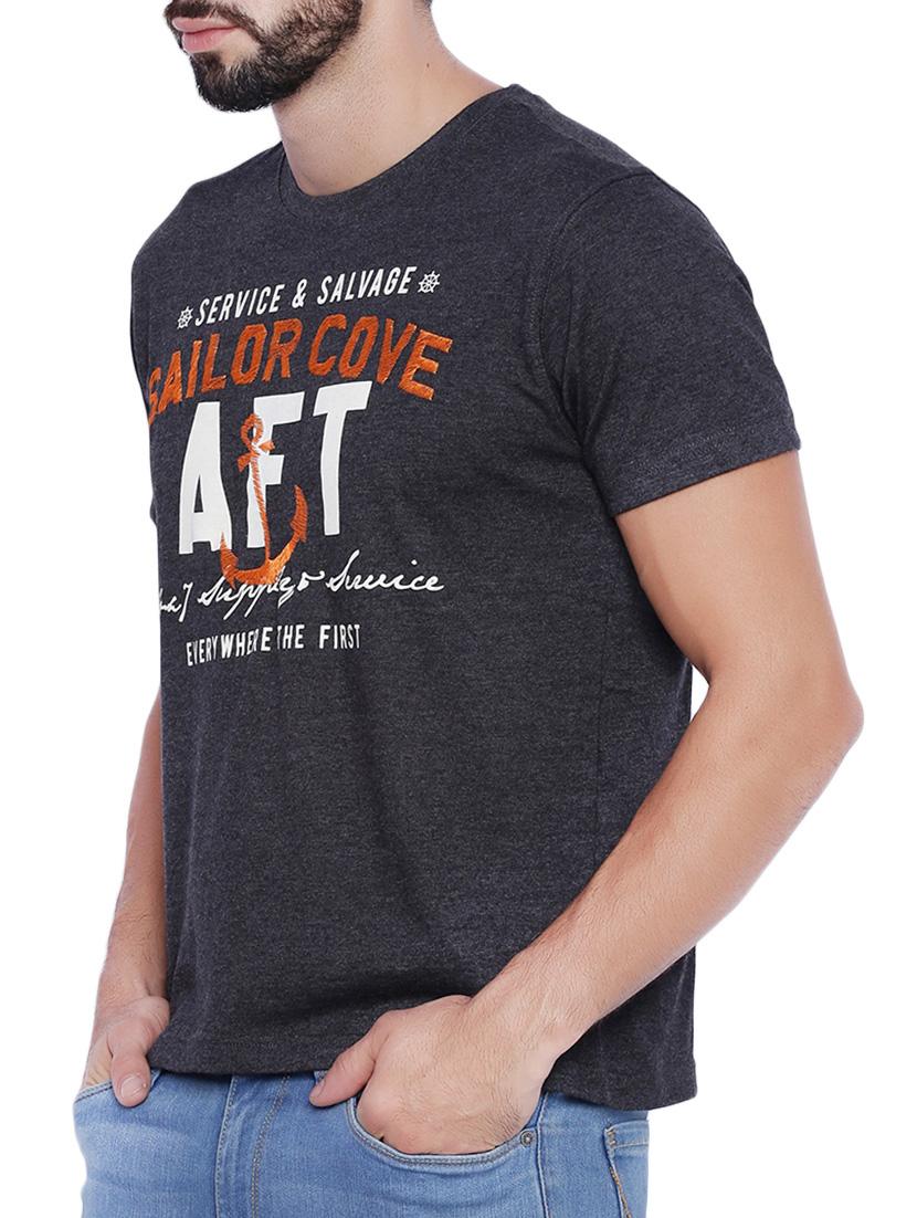 charcoal grey typographic print cotton t-shirt - 12989641 - Zoom Image - 2