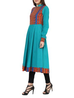 blue cotton anarkali kurta - 13000395 - Standard Image - 2