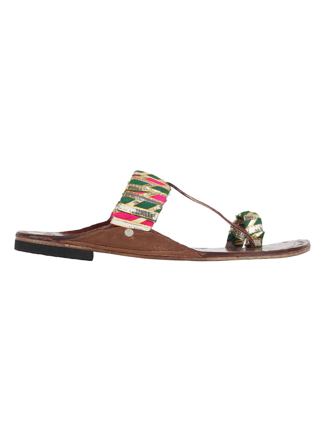 multi colored one toe kolhapuri - 13001860 - Zoom Image - 2