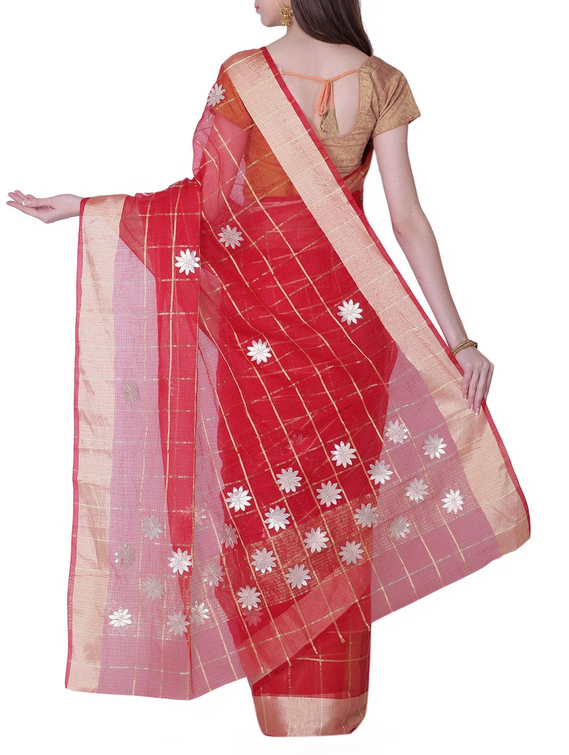 red cotton blend gota patti saree with blouse - 13014956 - Zoom Image - 2