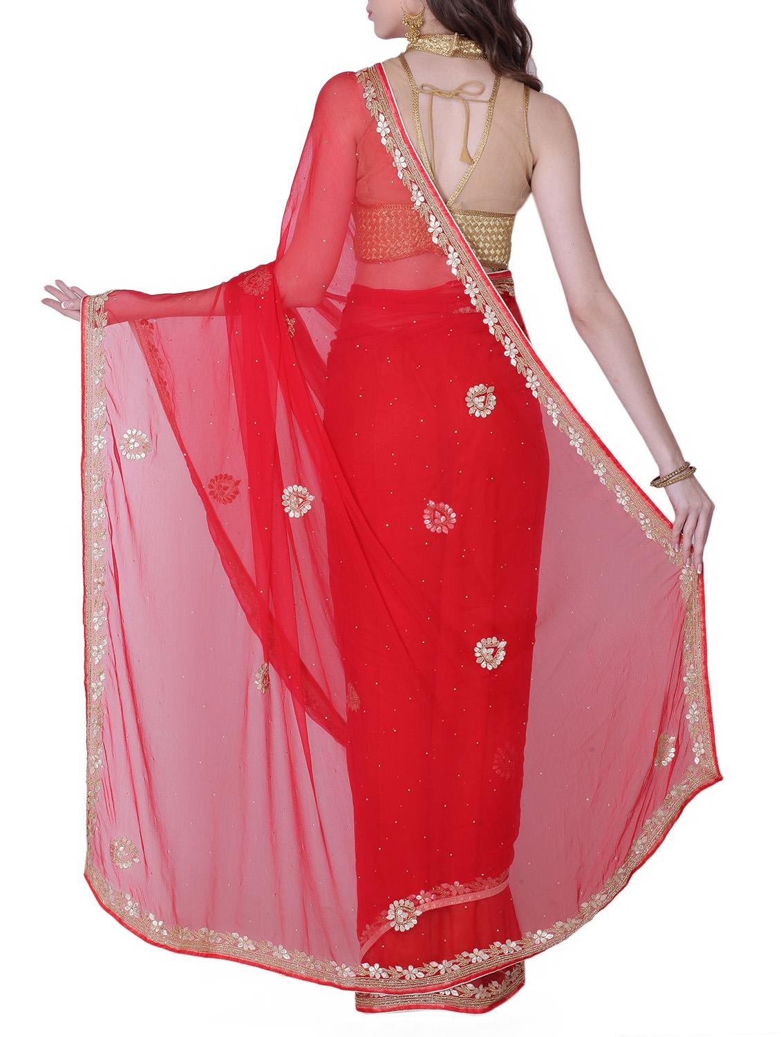 red chiffon gota patti saree with blouse - 13014959 - Zoom Image - 2