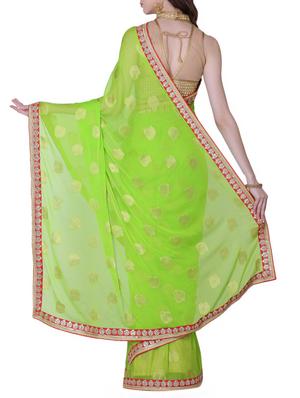 green georgette woven saree with blouse - 13014960 - Standard Image - 2