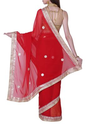 maroon georgette gota patti saree with blouse - 13014971 - Standard Image - 2
