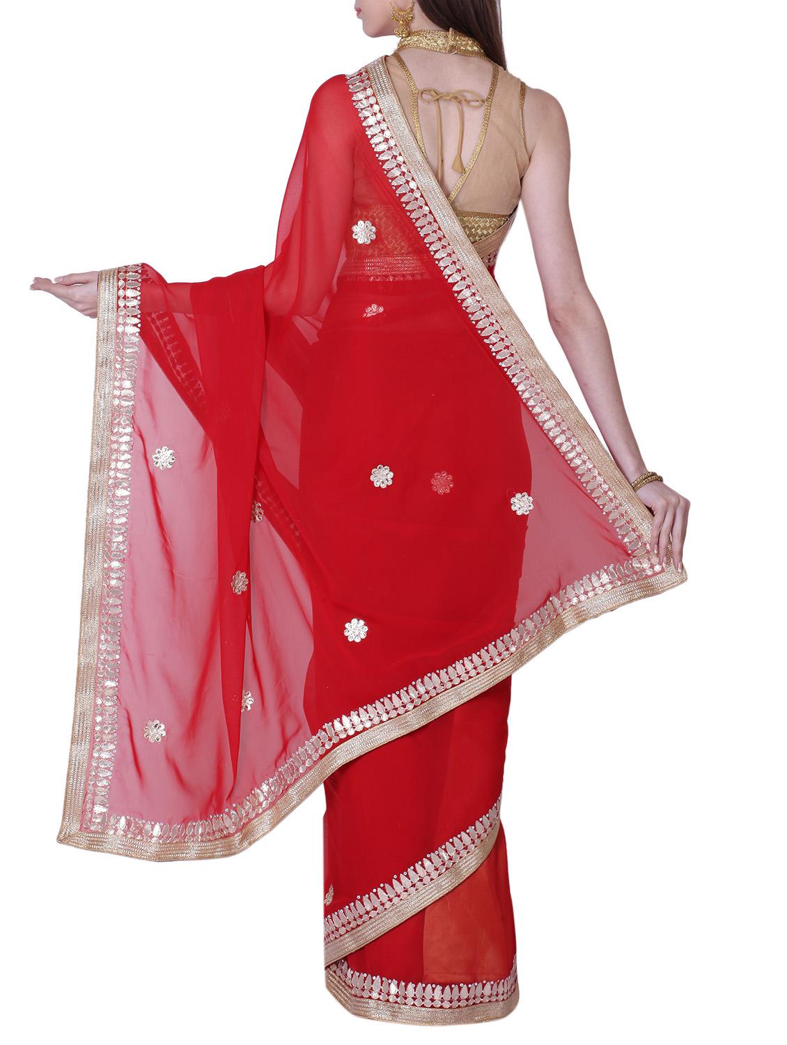 maroon georgette gota patti saree with blouse - 13014971 - Zoom Image - 2