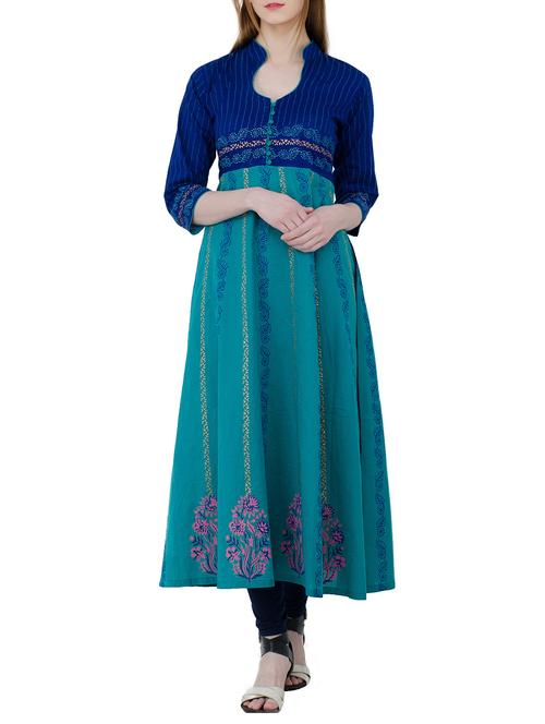 block printed anarkali kurta - 13017924 - Standard Image - 1