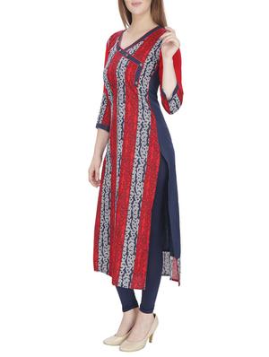 red cotton printed straight kurta - 13024901 - Standard Image - 2