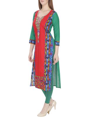 multi colored cotton embroidered long kurta - 13024926 - Standard Image - 2