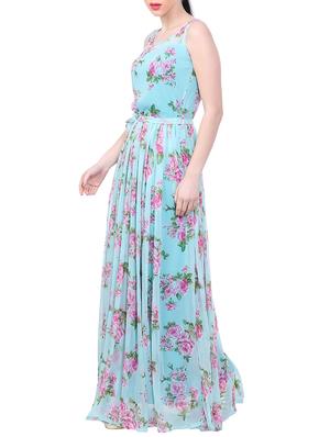 light blue floral printed chiffon dress - 13036658 - Standard Image - 2