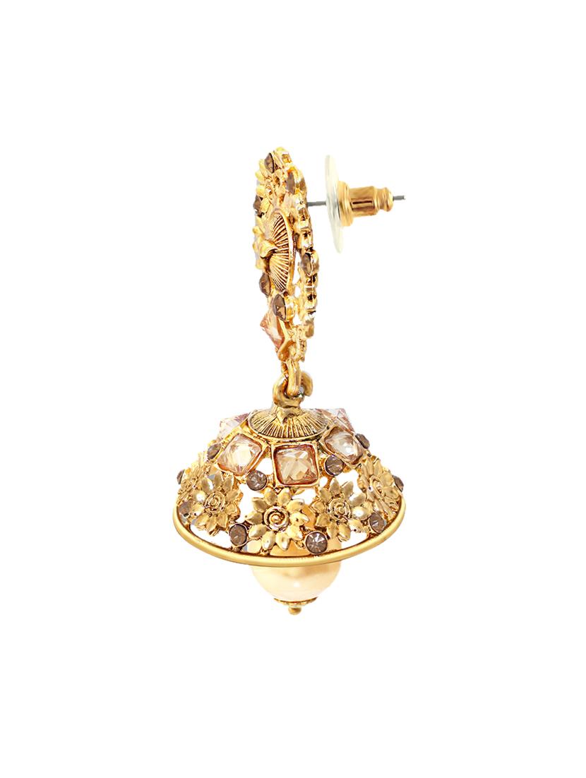 gold metal jhumka earrings - 13042223 - Zoom Image - 2