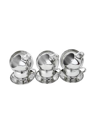 Homeish Metallo Stainless Steel Double Walled Cup & Saucer Set of 6 (Round, 6x80ml) - 13044077 - Standard Image - 2