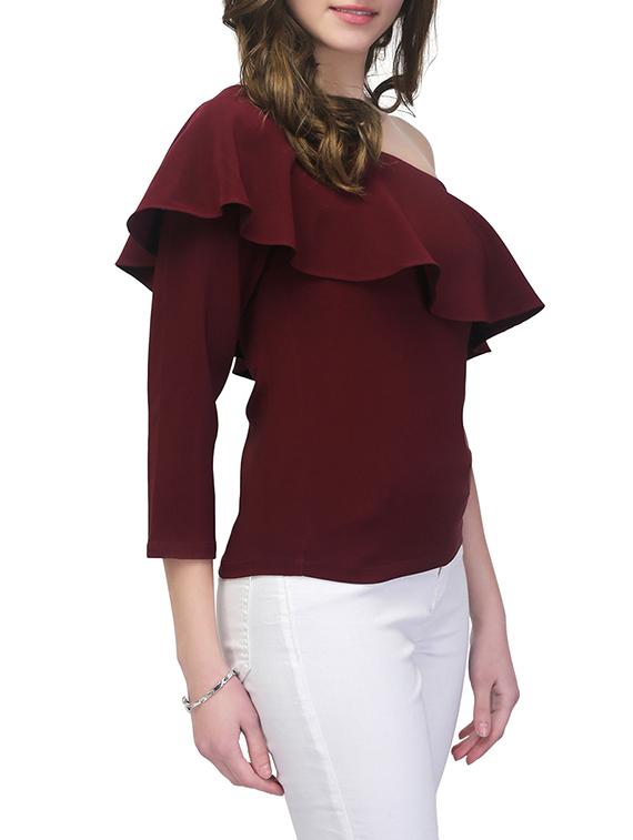 ruffle trim single shoulder top - 13048169 - Zoom Image - 2