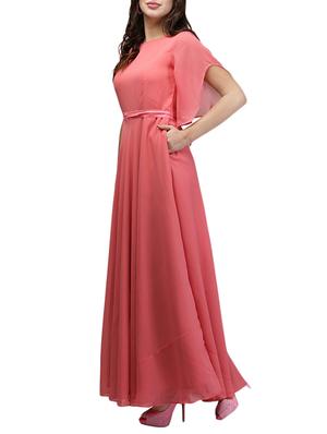 boat neck waist-tie gown - 13056282 - Standard Image - 2