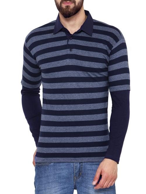 blue cotton blend striped t-shirt - 13060877 - Very Small Image - 1