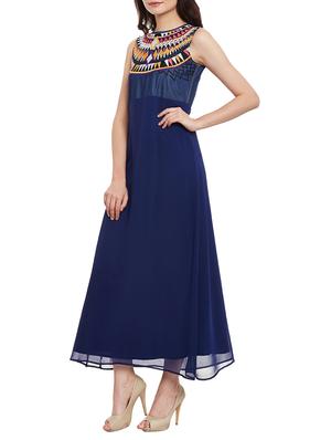 blue embroidered georgette maxi dress - 13061122 - Standard Image - 2
