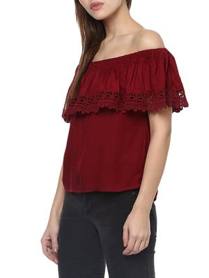 off shoulder lace detail layered top - 13064730 - Standard Image - 2
