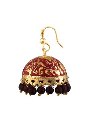 red metal jhumka earrings - 13069758 - Standard Image - 2