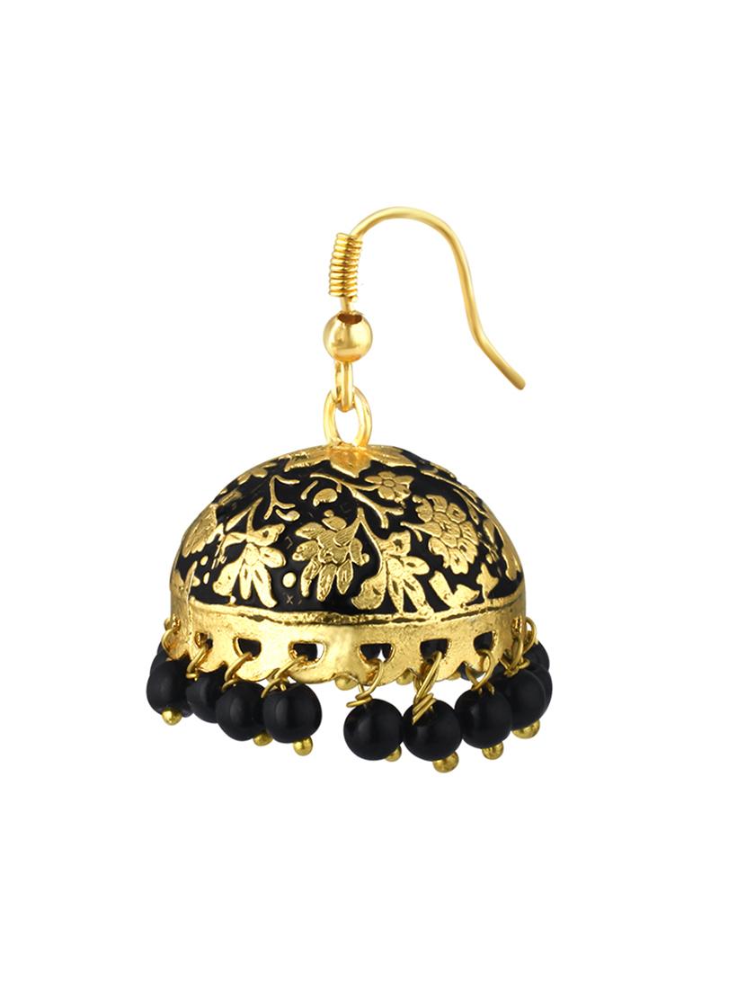 black metal jhumka earrings - 13069759 - Zoom Image - 2