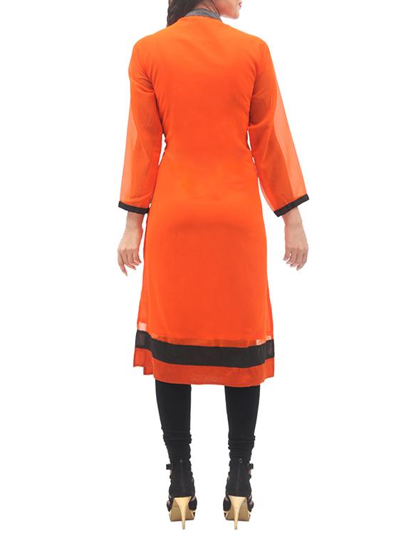 orange color georgette straight kurti - 13070936 - Zoom Image - 2