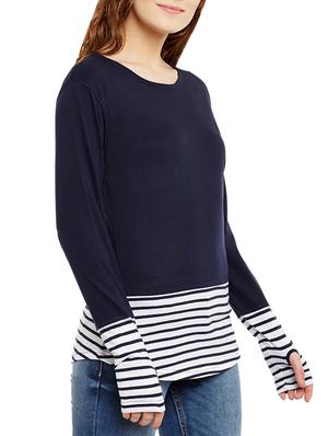 stripe detail thumb hole sleeved tee - 13071139 - Standard Image - 2