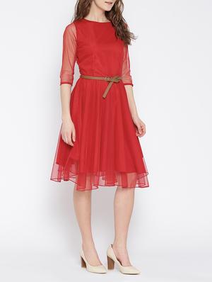 red crepe fit & flare dress - 13073860 - Standard Image - 2