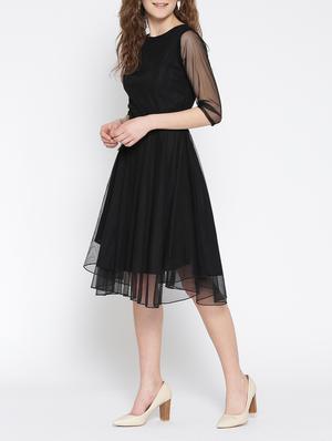 black crepe fit & flare dress - 13073861 - Standard Image - 2