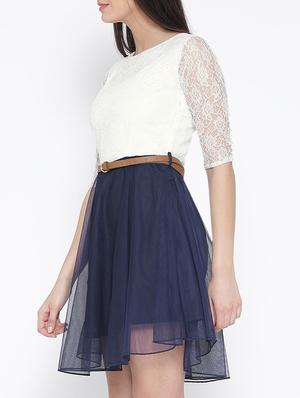 floral mesh sleeved belted dress - 13073869 - Standard Image - 2