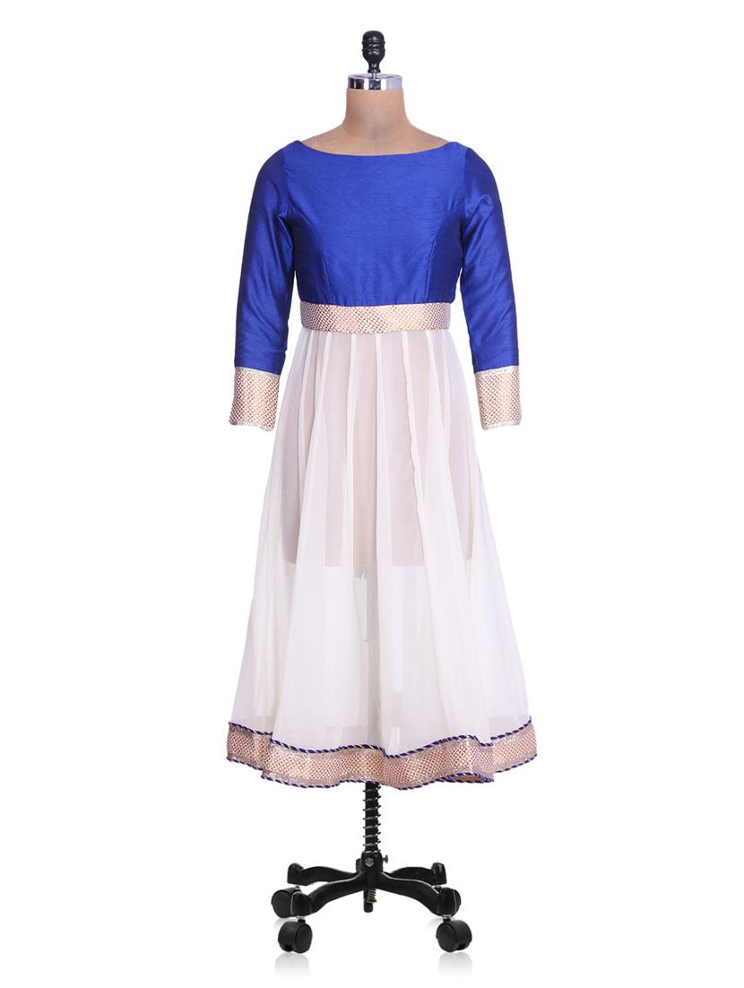 Royal Blue Art Silk And White Georgette Anarkali Kurta - By