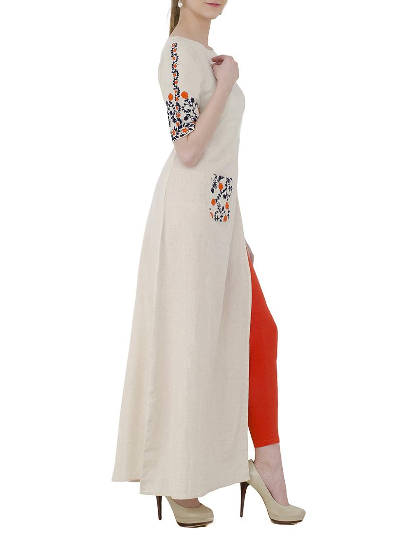 grey khadi long high slit kurta - 13079593 - Zoom Image - 2