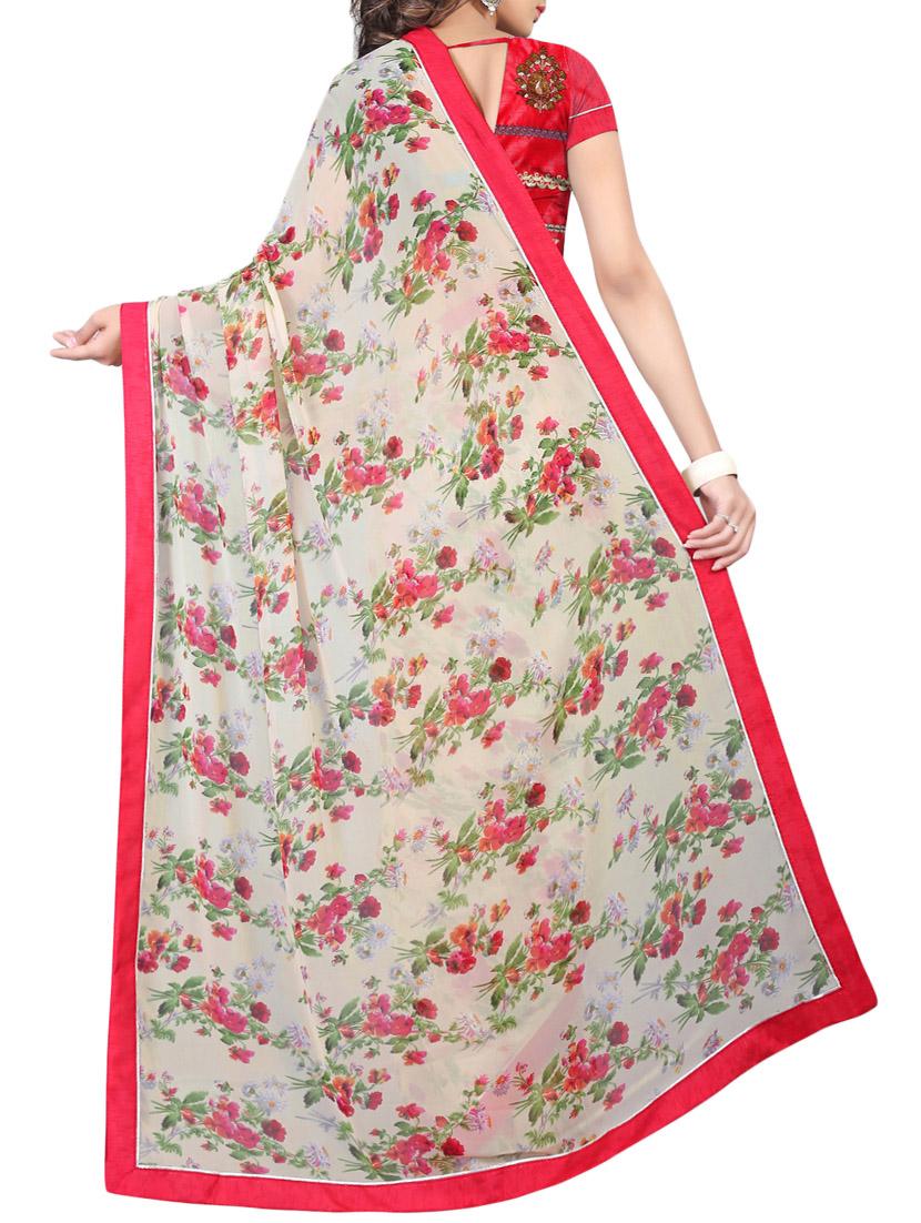 floral printed saree with blouse - 13081231 - Zoom Image - 2